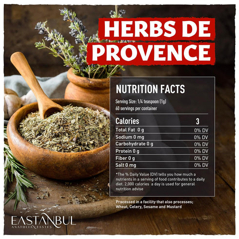 Eastanbul Herbs De Provence Seasoning, 2.3oz Natural Herbes De Provence Seasoning Spice Blend, Herb De Provence Seasoning, From France Culinary Tr...